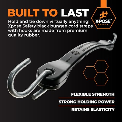 Image of Rubber Bungee Cords with Hooks 100 Pack 41 Inch (62 inch Max Stretch) Heavy-Duty Black Tie Down Straps for Outdoor, Tarp Covers, Canvas Canopies, Motorcycle, and Cargo - by Xpose Safety