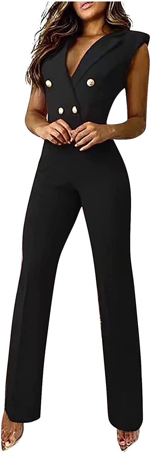 Vagbalena Mono de Mujer Moda de Noche de Boda Elegante Mono de Pierna Ancha Pantalones Cuello en V Mono de Fiesta Festivo Conjunto de Pantalones sin Mangas