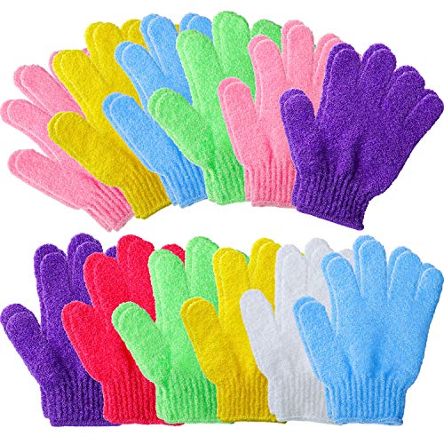 12 Pair Double Sided Exfoliating Gloves, Exfoliating Shower Bath Scrub Gloves, Body Scrubber Scrubbing Glove for Shower, Body Spa Massage Dead Skin Cell Remover, 7 Colors