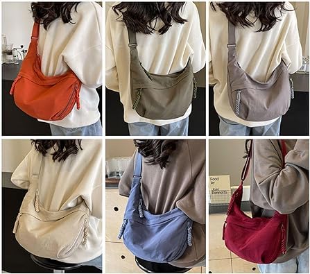 Regularlyk Crossbody Bag, 2025 New Plain Color Nylon Crescent Crossbody Bag for Women, Large Capacity4