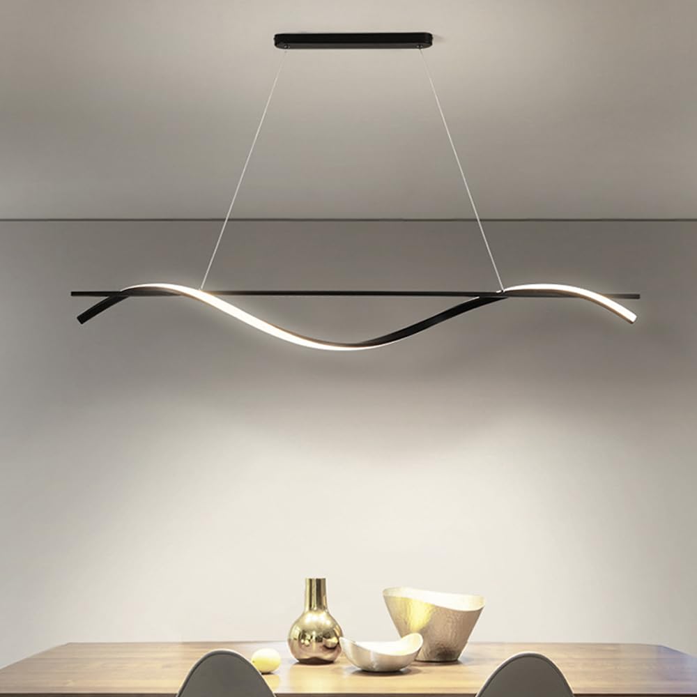 Podwieszana lampa sufitowa LED, lampa LED z falowanymi liniami i regulowaną wysokością do kuchni, jadalni, salonu, biura lub baru.
