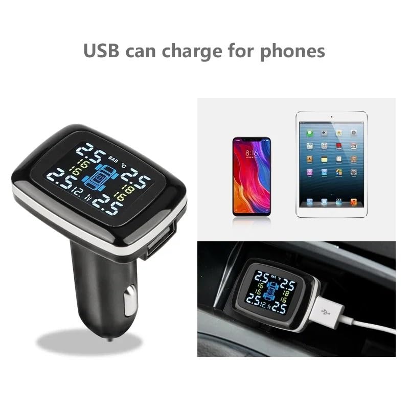 Tpms Sistema di monitoraggio Digitale della Pressione dei Pneumatici for Auto Porta USB Allarme Sicurezza 4 sensori Esterni/Interni Impermeabili IP68(Internal Sensors)