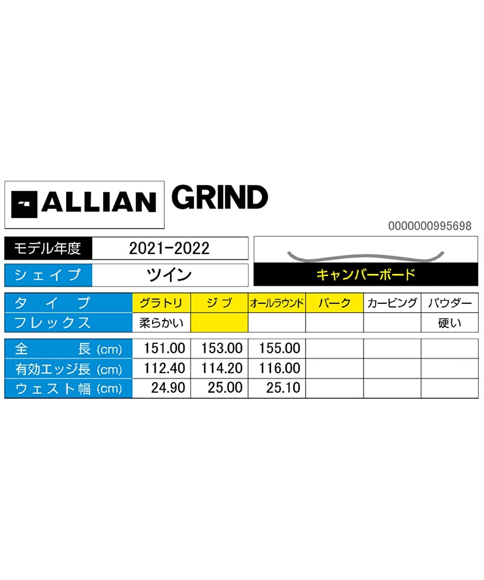 Amazon | [アライアン]スノーボード 板 メンズ グラインド GRIND 153