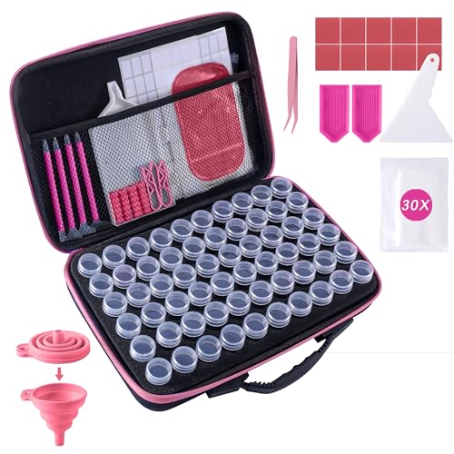 Image of Diamond Art Storage Containers 60 Slots Diamond Painting Accessories and Tools Portable Bead Organizer Boxes for Adults(Pink)