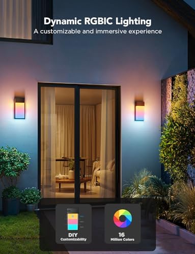 Govee Outdoor Wall Light,2 Pack,1500LM Smart RGBIC Porch Lights,IP65 - 1