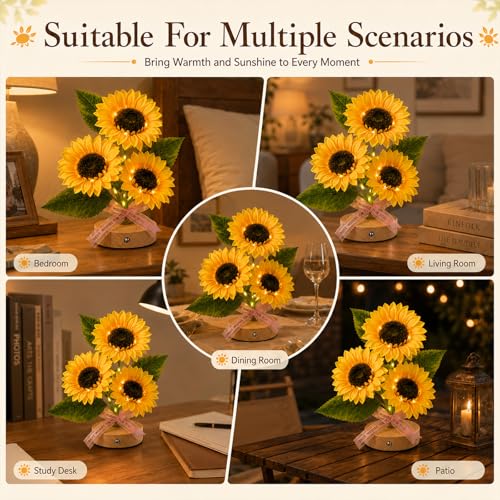 Image of Flower Table Lamps, Rechargeable Touch Dimming Sunflower Night Light, LED Artificial Flower Lamp, Table Centerpieces for Birthday Holiday Party Wedding Room Decoration