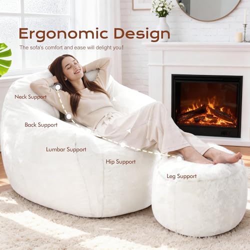 Image of Homguava Giant Bean Bag Chairs for Adults,Large Bean Bag Couch with Ottoman
