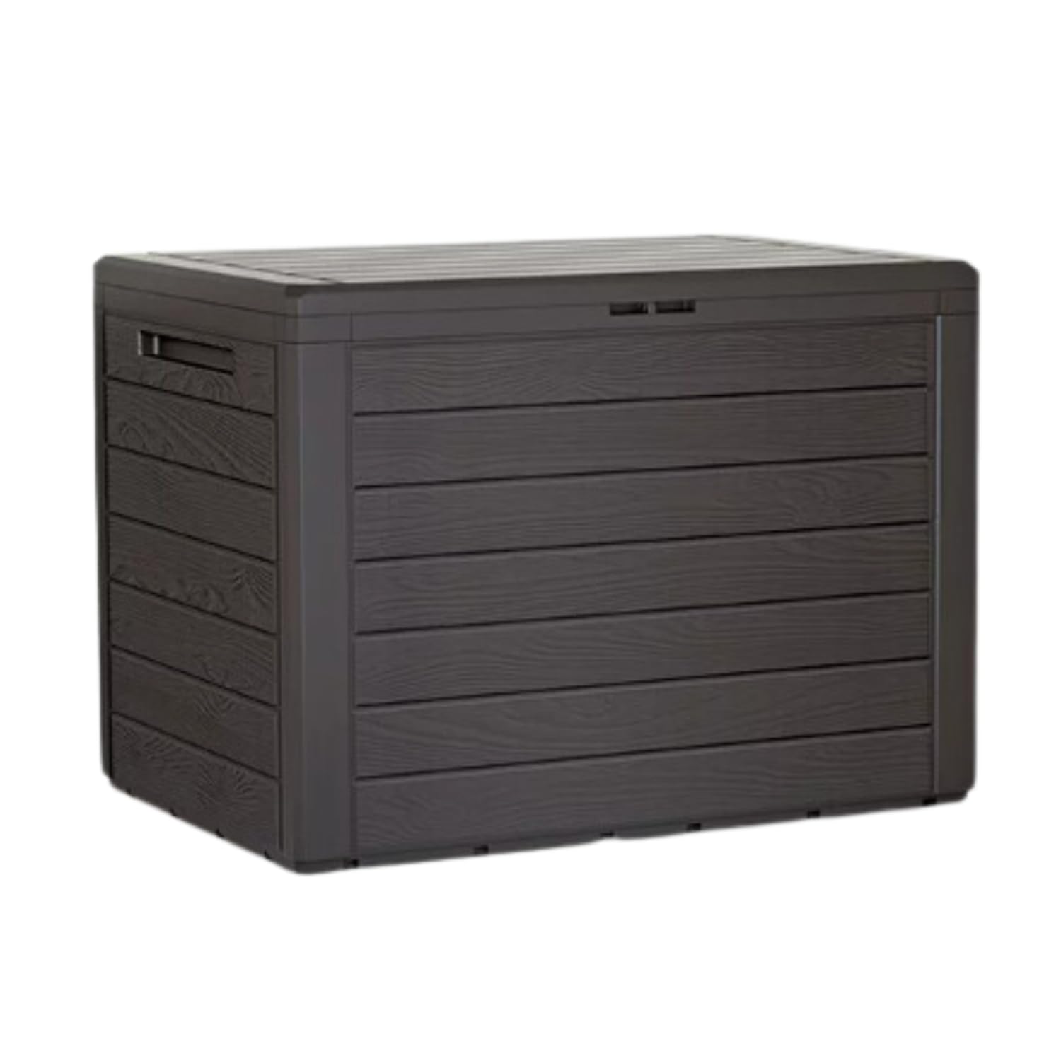 Garden Storage Box Plastic Organizer Wood Effect Outdoor Bench Large Deck Cusion Organizer Furniture Lid Container Woodebox (Umber, 190L)