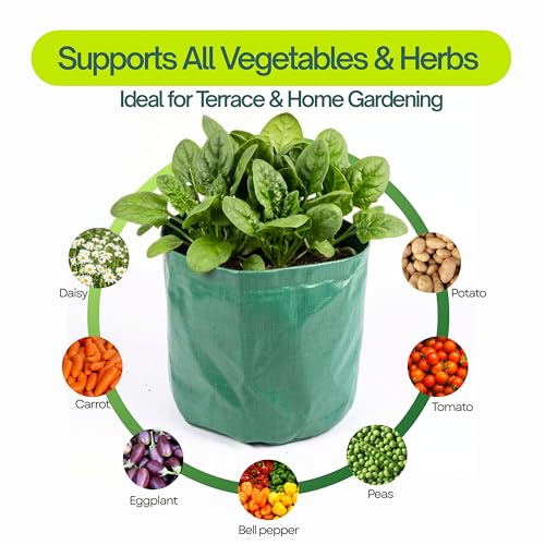 Image of Bio Blooms Round HDPE Grow Bag for Terrace & Kitchen Gardening | Pack of 10 | 18x12 | 340 GSM Heavy Duty Outdoor Planter for Vegetables, Flowers & Plants (Olive Green)
