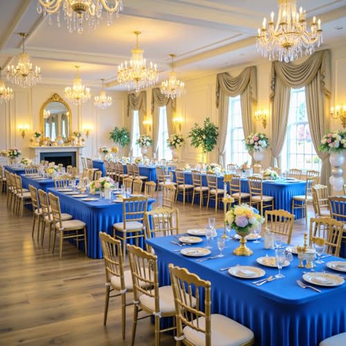 Image of Outpain 8ft Spandex Table Cloth for Standard Folding Tables-6Pack Royal Blue Table Cloth Table Protector for Party, Wedding, Cocktail, Banquet, Festival