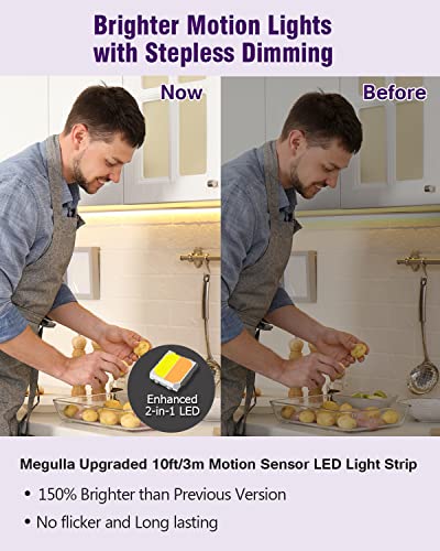 Megulla Gun Safe Light, 6.56Ft Dimmable Motion Sensor Led Strip Light With Rechargeable Battery And Tunable White (3000K-4000K-6500K), Black Push Lights For Under Cabinet, Stairs, Closets, Shelf #TOP2