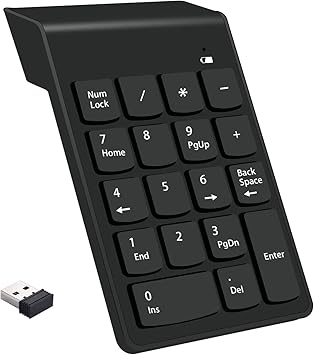 BKC 2.4G Wireless 18-Key Numeric Keypad, Portable USB Numpad for Laptop, Desktop, PC, Surface Pro – Black
