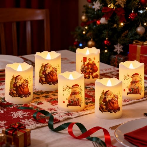 Weihnachtsdeko Kaminkonsole 17 Dewppxi 6 Stück Flammenlose LED Weihnachtskerzen mit Weihnachtsmann...