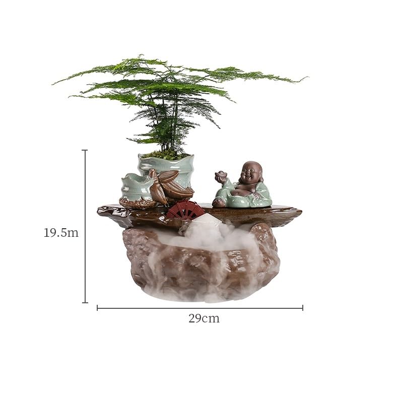 Fuente Decorativa de jardín, Fuente de Agua con Cascada, de cerámica, con función humidificadora, Rueda de Agua, Feng Shui Zen, decoración para salón, Dormitorio, Oficina