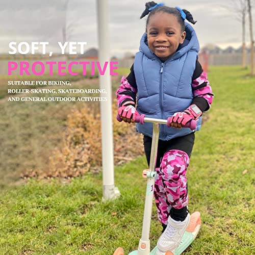 Soft-Style Kids Knee and Elbow Pads with Bike Gloves, Flexible Impact-Resistant Gear for Ages 2-11, Designed for Balance Bikes, Roller-Skating, and Skateboarding ((2nd Gen) Pink Camo, Medium)