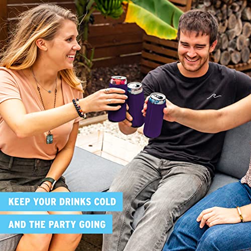 Image of Slim Can Cooler Sleeves (30-Pack) Soft Insulated Slim Can Koolie for White Claw Seltzer & Slim Beer - HTV Blanks for Vinyl Projects - Skinny Can Koolies Bulk - Tall Can Coolies for Slim Cans (Purple)