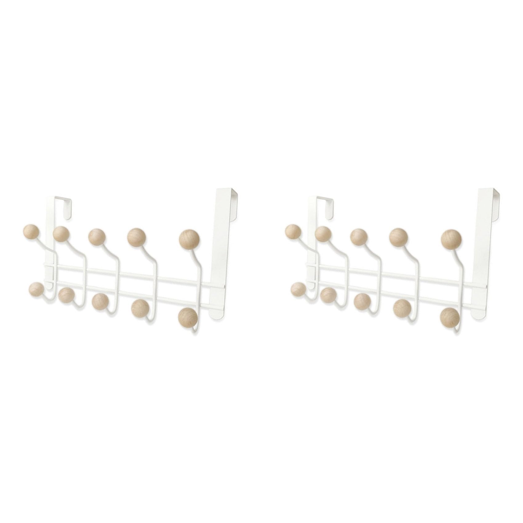Vjsujehgy 2X 5 Hooks over Door Hanger with Wooden Balls, Multi Functional Modern Design for Home Entrance, Wardrobe, Bathroom
