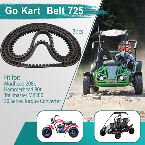 Image of QYMOTO 725 Belt, Go Kart Belt 725, 30 Series Torque Converter 725 CVT Belt | Compatible with Mudhead 208r, Hammerhead 80T, Trailmaster Mid Karts MB200,comet 14704(3 Pack)