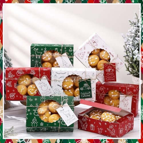 Motipuns 24 Set Christmas Cookie Boxes for Gift Giving Cute Xmas Treat Boxes with Window Christmas Cookie Tins with Lids for Share Delicious Homemade Cookies, Candy or Cupcakes with Friends(Classic) by Motipuns - Image 3