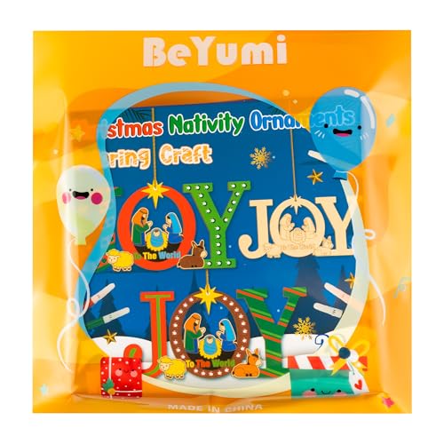 BeYumi Christmas Joy Wooden Crafts - 20Pcs DIY Wooden Joy to THE World Ornaments Craft Kit for Kids Make Your Own Nativity Decor Christian Religious Xmas Craft with Gem Sticker Church Party Supplies - image 6