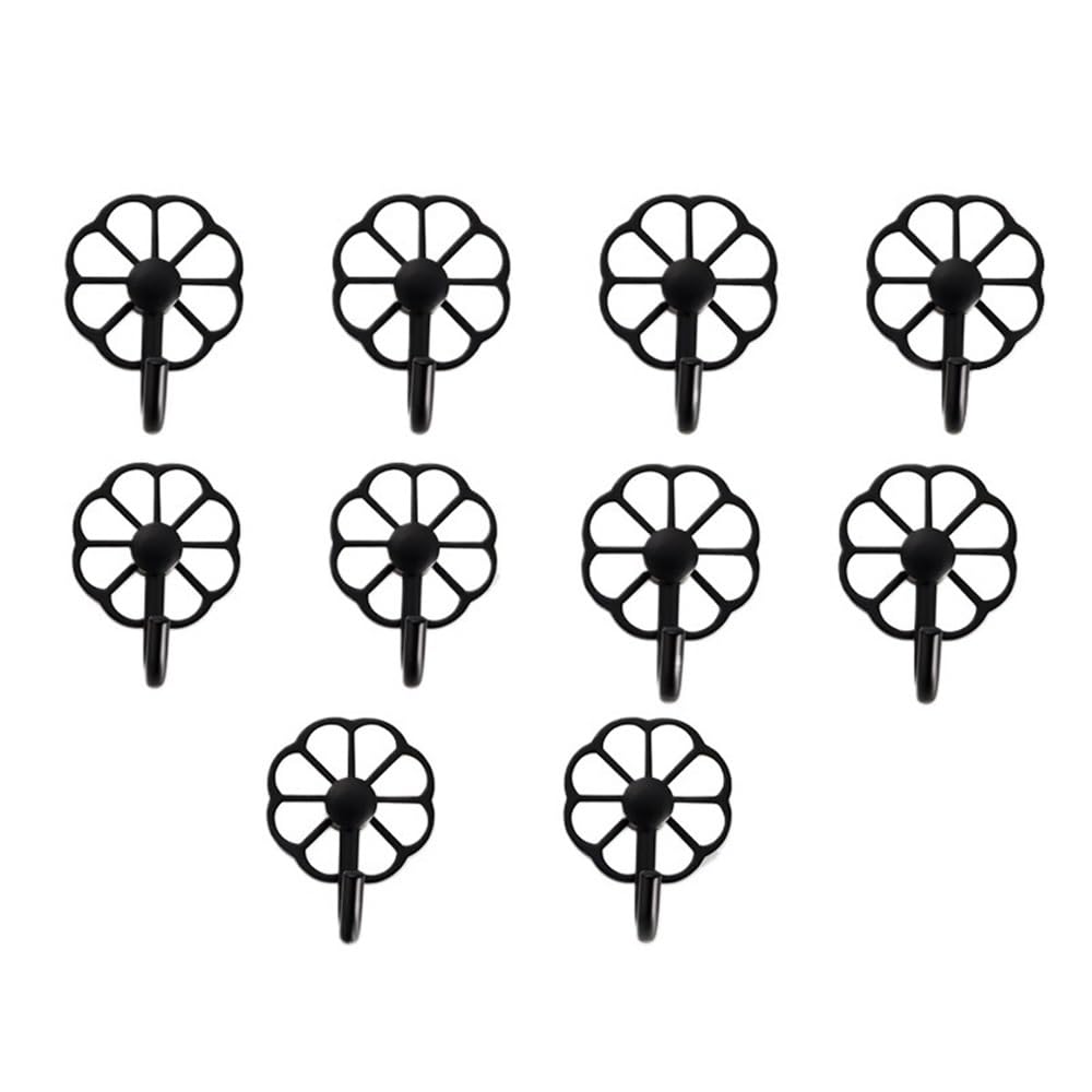 Wandmontierter Kleiderhaken Kleiderhaken aus Metall ohne Loch, Mehrzweck-Wandhaken for Schlüssel, Handtücher, Taschen, Tassen, Hüte, 10er-Pack Dekorativer Hutständer(Schwarz)