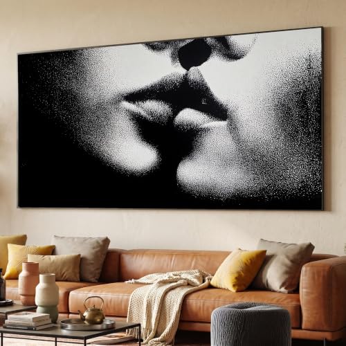 Tableau sur toile baiser romantique noir et blanc pour decoration salon chic 30x50cm
