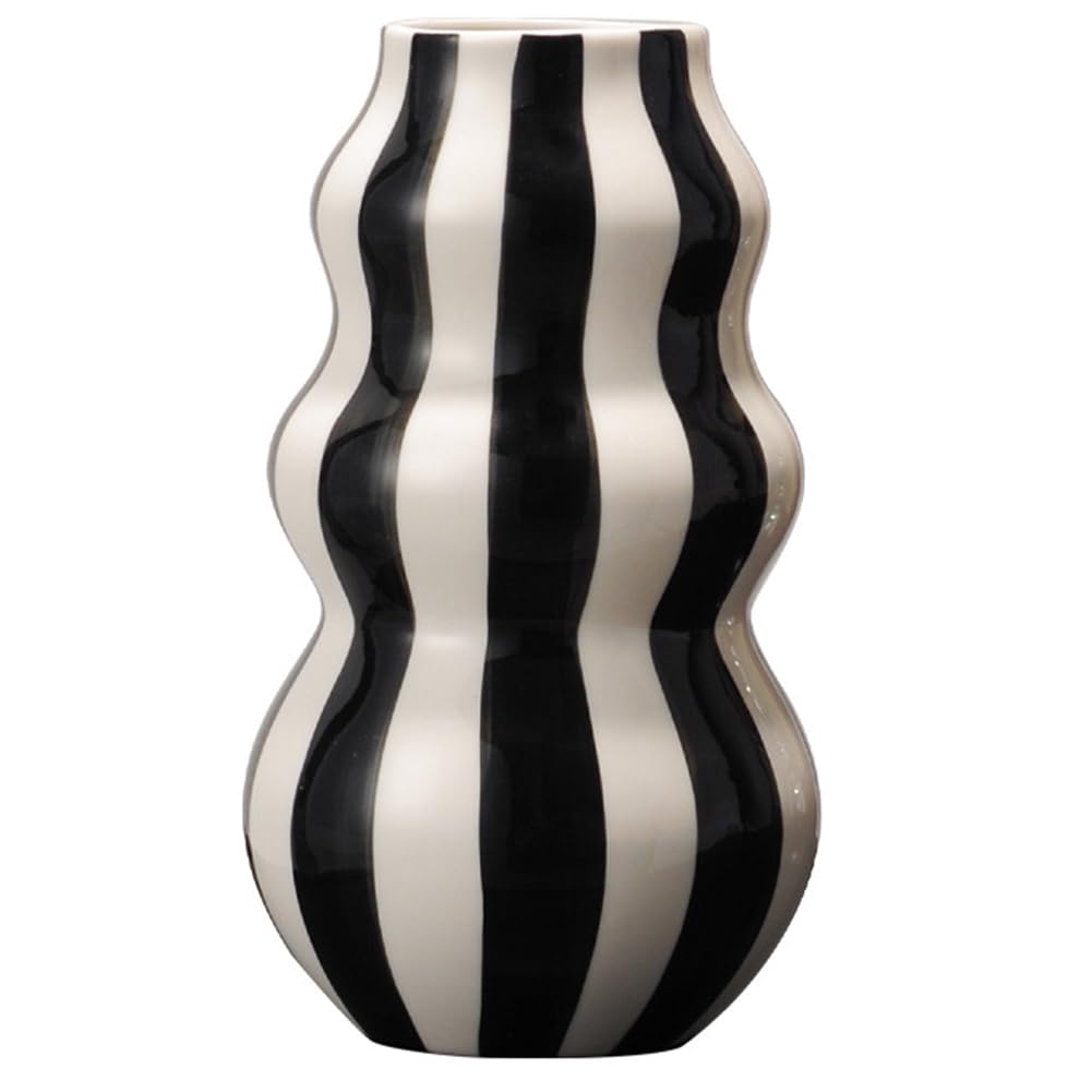 CTRLZS Desktop Flower Arrangement Painted Circle Ceramic Vase Ornaments Living Room Bedroom Entrance Art Decorate Black