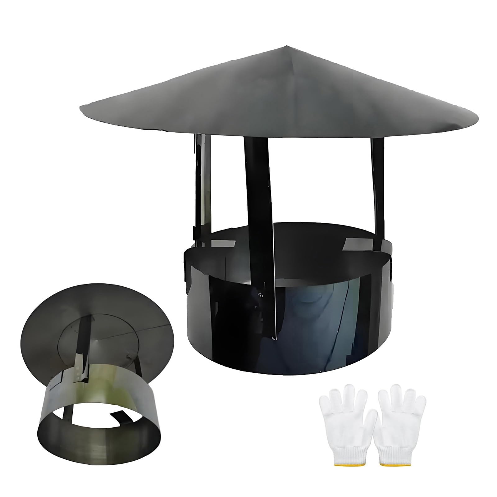PFXNGMS Titanium Black Stainless Steel Cone Top Chimney Cap 4-11.8 in Roof Pipe Rain Cover, Stove Pipe Topper Thickness 0.5 Mm Exhaust Vent Cap(14 cm/5.5 in)