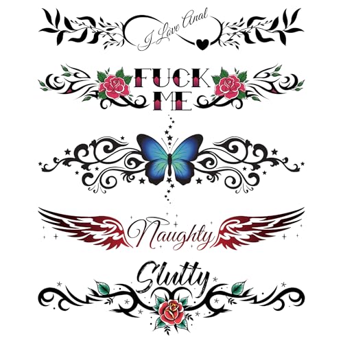 Kink Ink - 5 große sexy freche temporäre Tattoos für Frauen Damen - Erwachsenen-Spaß für den unteren Rücken, Beine, Arme, Bauch