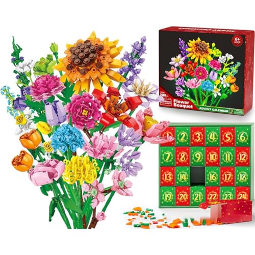 2025 Adventskalender mit großen Sonnenblumen‑Bausteinen, Countdown & Weihnachtsdekoration – Für Frauen, Männer und Jugendliche