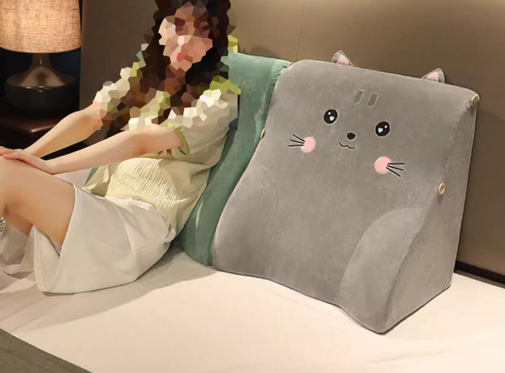 Memory Foam Bed Backrest Pillow Sofa Soft Reading Pillow Rest Neck Lumbar Support Cushion Backrest Reclining Pillow (Happy Pattern, 45×45×30CM/17.7""×17.7""×11.8""), lww001