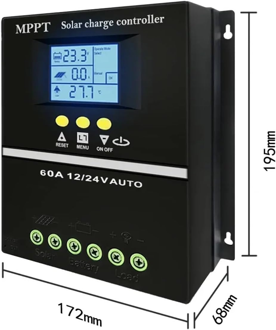 MPPT Solar Charge Controller Tools 60A 12V/24V Dual USB Quick Charger Lead Aacid Lithium Battery with LCD Display Quick Charger