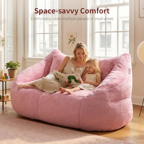 Image of Relefree Oversized Pink Bean Bag Chairs for Adults,Bean Bag Loveseat Sofa,Boneless loveseat for Reading,2 Seater Lazy Sofa for Small Spaces,Mini Small Couches for Living Room,Bedroom,Apartment