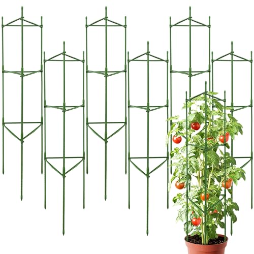 SORANGEUN 6 Pack 48 Inch Tomato Cages for Garden, Triangle Metal Plant Support with Rust-Resistant Coating, Heavy Duty Tomato Trellis for Raised Bed, Pots, Cucumbers, Peppers & Climbing Plants