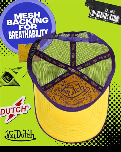 Image of Von Dutch Unisex Trucker Hat - Velvet Curved Bill Mesh Back Retro Classic Adjustable Snapback Baseball Cap for Men and Women
