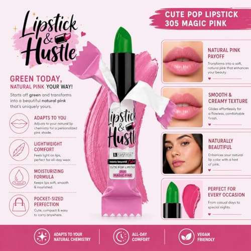 Image of Krayons Cute Pop Matte Lipstick for Women - Shade 305 Magic Pink, India's 1st Twist-Wrap Lip Stick, Long Stay Waterproof Lipstic, Rich Pigmented Daily Wear Matt Lipsticks, 3.5g