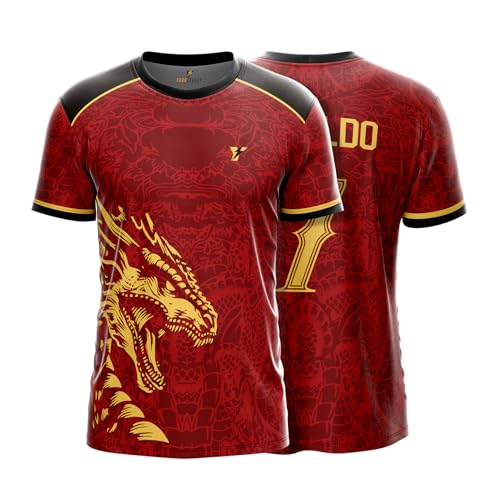 Image of YOURJERSEY Real Dragon Fury Football Jersey | Custom Name & Number | 3 Colors: Red | Black | Green | Sizes 2Y to 4XL | Premium Custom Football & Cricket Jersey | Premium Breathable Fabric