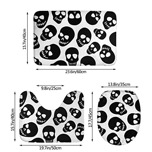 DIRYKILP Badematte + Konturmatte + Toilettendeckelbezug, Easy Black Skull 3 Stück Badematte Set, mit rutschfester Klebeunterseite – Bild 4