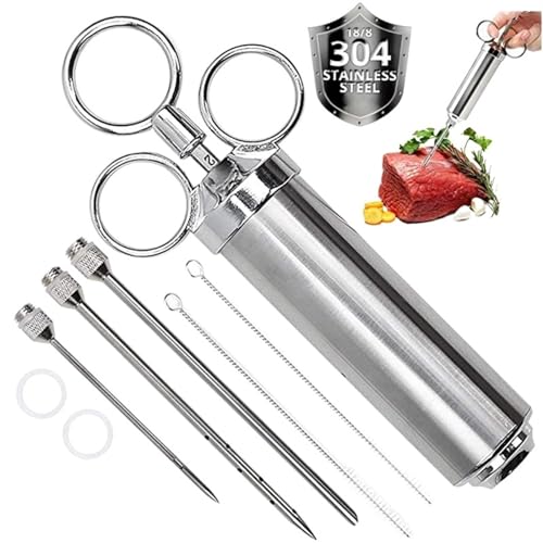 AVIMYA Meat Injector Syringe, Turkey Basting Food Seasoning Injector, 3 Marinade Injector Needles 2 Cleaning Brushes for Grill BBQ