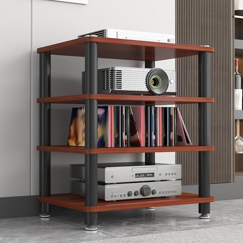 Supporto per dischi in vinile HiFi – Rack audio a 4 livelli, armadietto ad angolo per soggiorno, ufficio, casa da tè, archiviazione stereo con piedini antiscivolo, moderno organizer AV