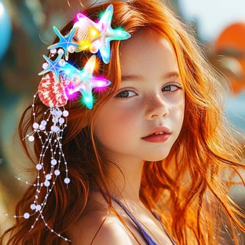 BARTOSI Pinzas de Pelo con Estrella de Mar LED, Accesorios para Disfraz de Sirena para Mujer (Pack de 2) miniatura 5