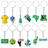 Nosiny 12 Pcs Brazil Souvenir PVC Keychains Charms Brazil Gift Brazilians Country Flag Soccer Toucan Keychain for Goodie Bags Stuffers Party Supplies
