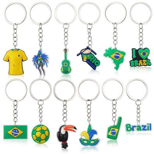 Nosiny 12 Pcs Brazil Souvenir PVC Keychains Charms Brazil Gift