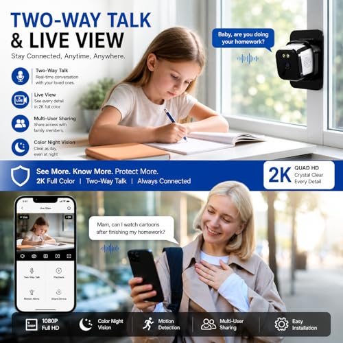Image of Window Camera, 2K Indoor Security Camera for Outside View with AI Detection | 2K Video with AI Person Detection, Color Night Vision, Dual-Band WiFi 24 /7 Recording for Reliable Home Security, Easy Install