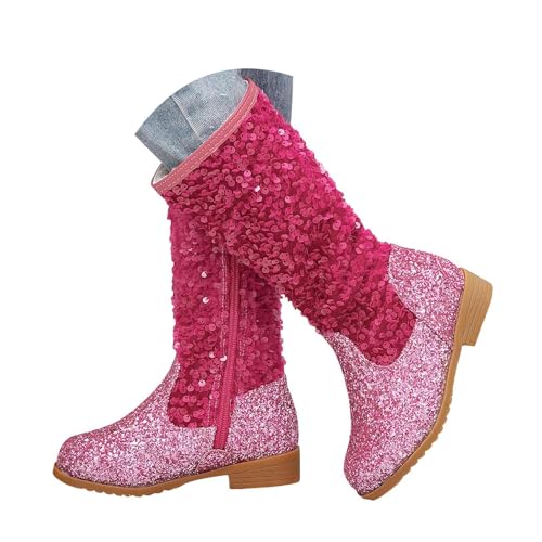 IWIHMIV Toddler Girl Princess Boots Mid Calf Glitter Riding Boots for Girls Non Slip Winter Long Booties with Zipper2