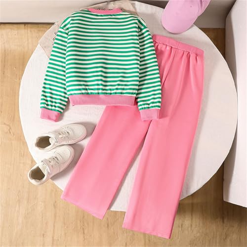 Girls 2 Piece Oufits Loose Crewneck Long Sleeve Striped T-Shirts & Straight Leg Pants Cute Tracksuit for Boys 8-12 Years4
