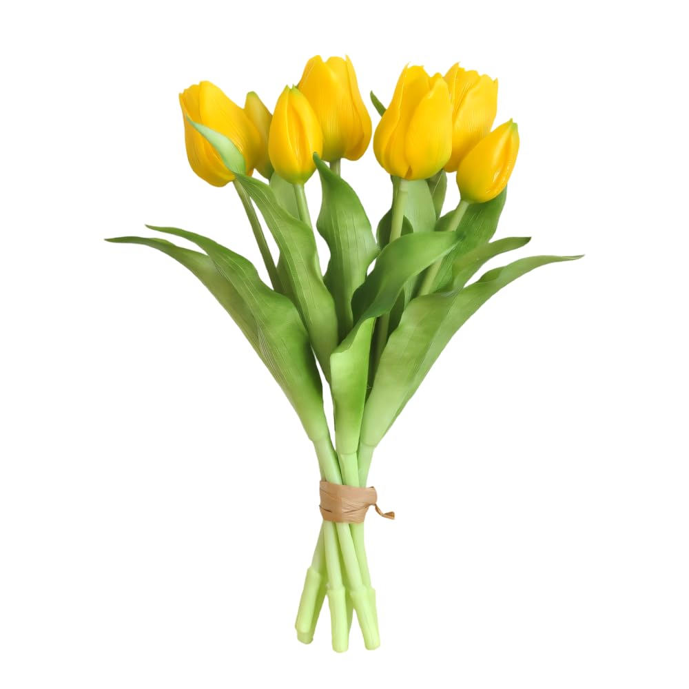 BDKMMS Tulips Flower, 7PCS Real Feel Artificial Flowers with Buds, Faux Floral Bouquet for Home Wedding Spring Table Decor