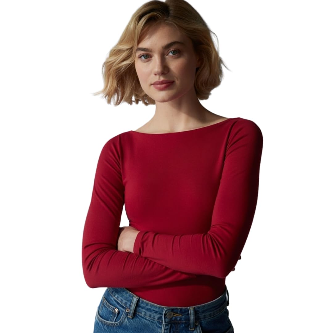 sightbomb SKIMS Fullsleeve SOFTLINE Double Layered ''Seamless'' Boat Neck Cuddle TEE Formal WEAR/Active WEAR Afford LUX Edition TOP for Women-picture-36