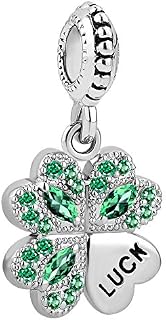 LovelyCharms Good Luck Green Four Leaf Clover Charm Dangle Bead for European Bracelet