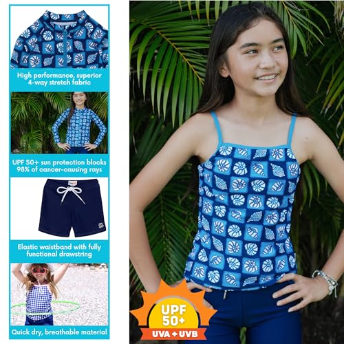 Image of SwimZip Girls' 3 Pc Swim Set w /Long Sleeve Rash Guard, Tankini & Shorts UPF 50+